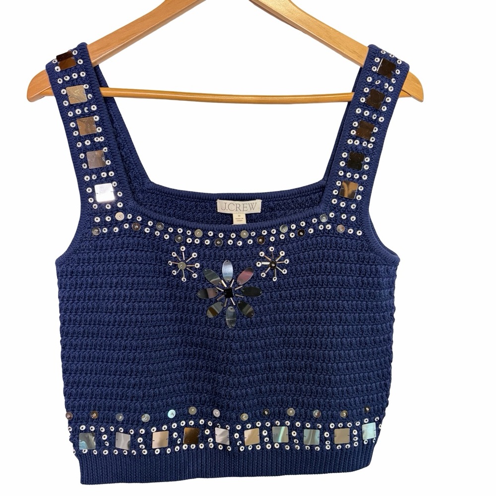 J. Crew Sweater Tank with hand-embellished mirrors in Dark Blue, Size M NWT - Picture 2 of 15